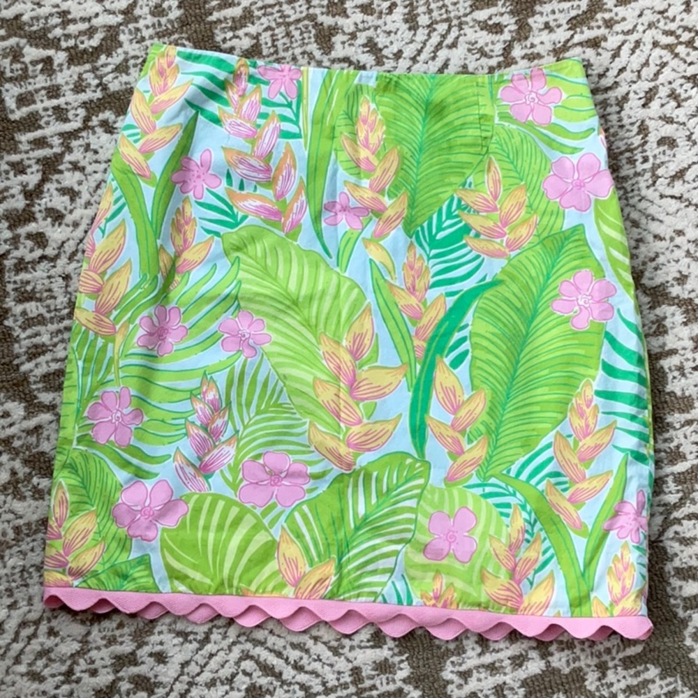 Lilly Pulitzer Green and Pink Mini Pencil Skirt Resort Wear